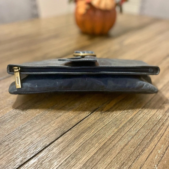 HOBO Soft Blue Leather Foldover Magnetic Clutch Purse Bronze Ring Boho Evening - Picture 4 of 12